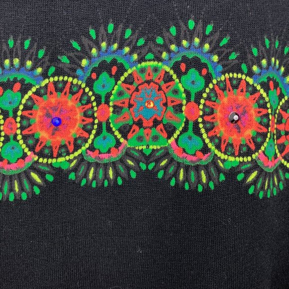 Desigual Aleia T-Shirt Size XS Tunic Top Black Multicolor Boho Ethnic Aztec - Picture 6 of 13